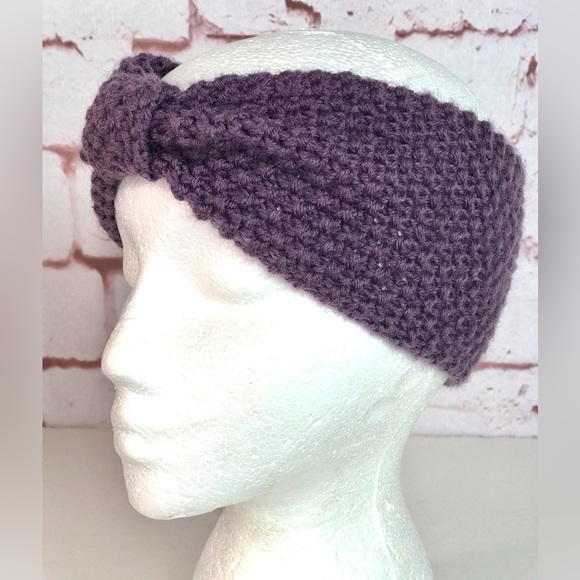 Knotted Bow Knit Headband Purple One Size - Picture 7 of 15